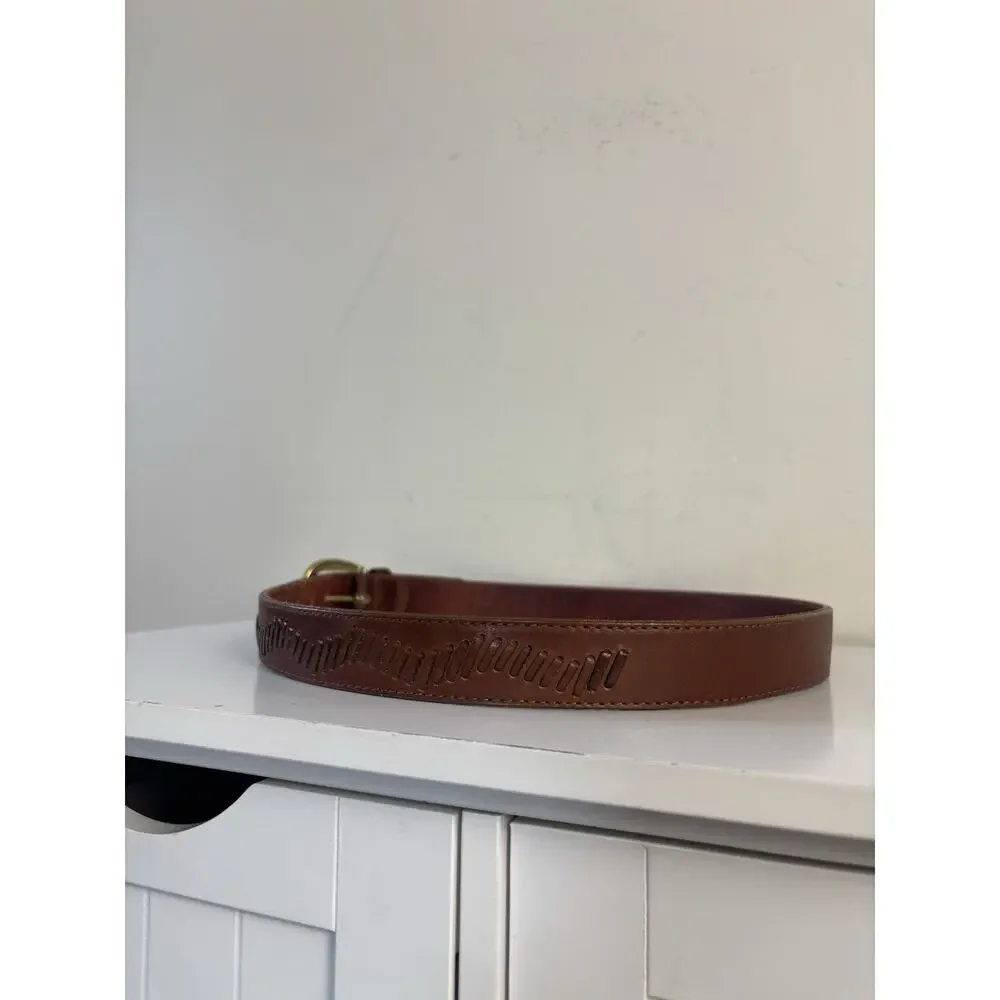 Vtg 90s Donna Katz Brown Genuine Leather Belt Whipstitch Western Boho M/L